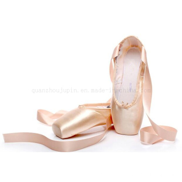 Chaussures de pointe de danse de ballet à semelle rigide en soie OEM avec sangles